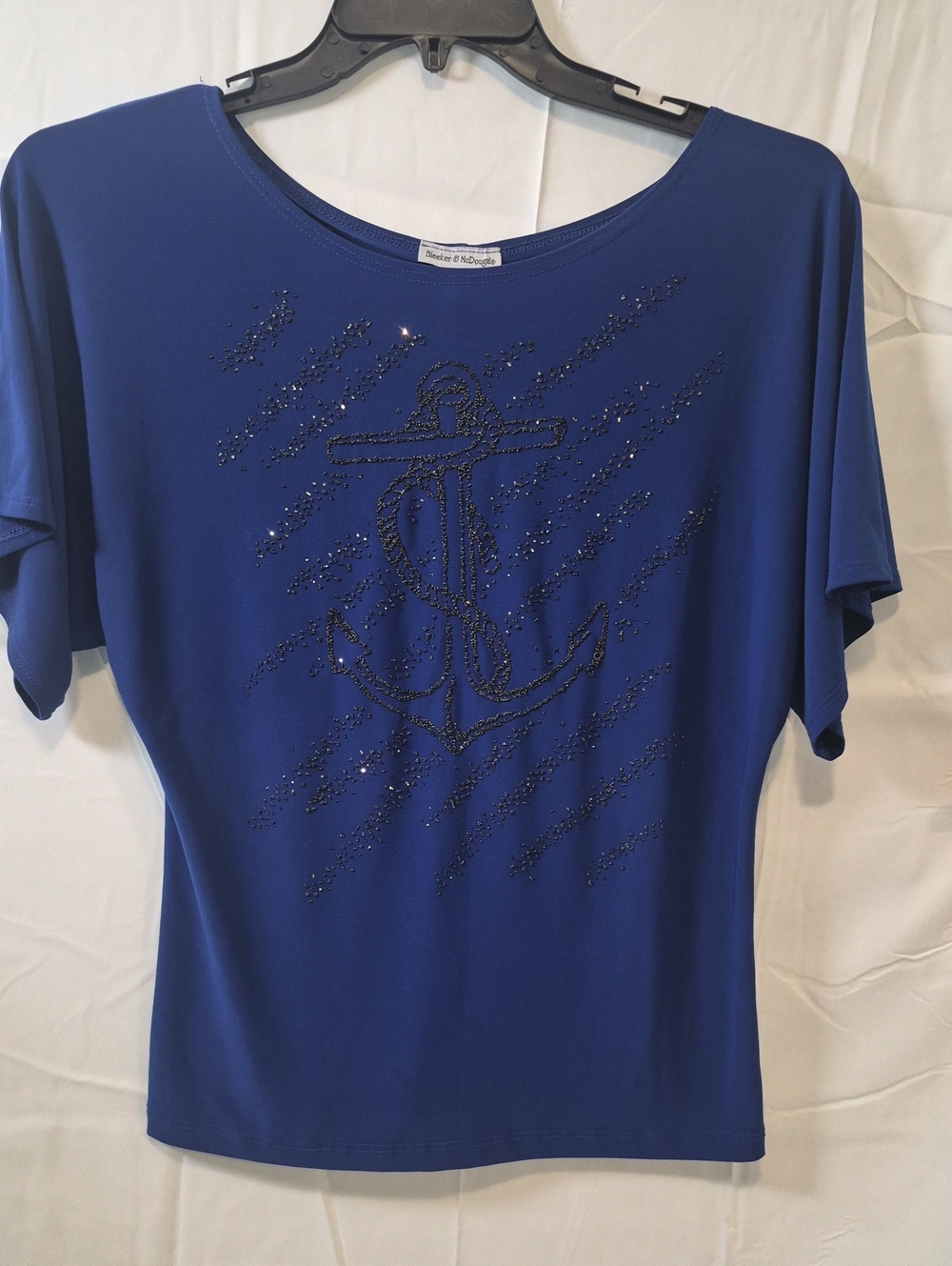 Women's Royal Blue Beaded Anchor Short Sleeve Tee